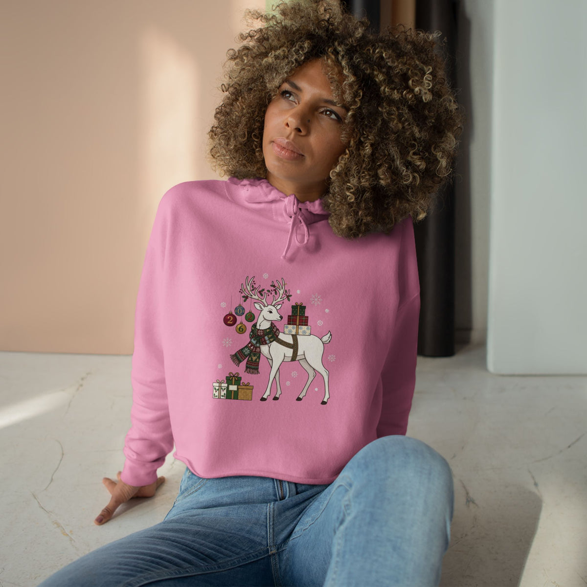 Felpa crop con cappuccio donna – Renna di Natale