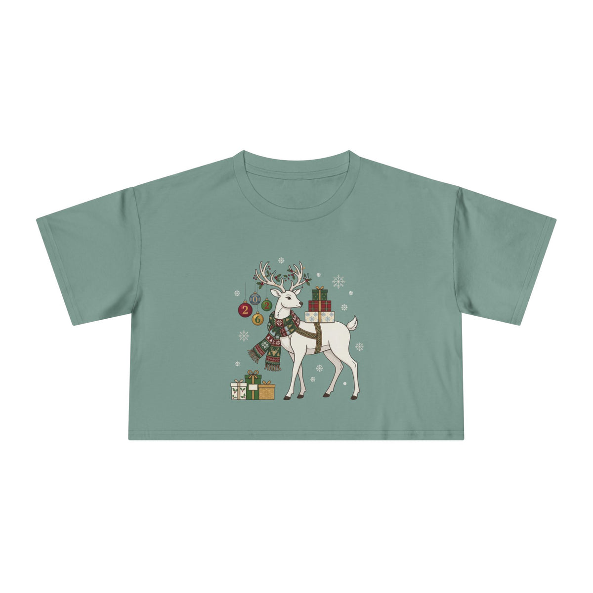 T-shirt crop donna – Renna di Natale