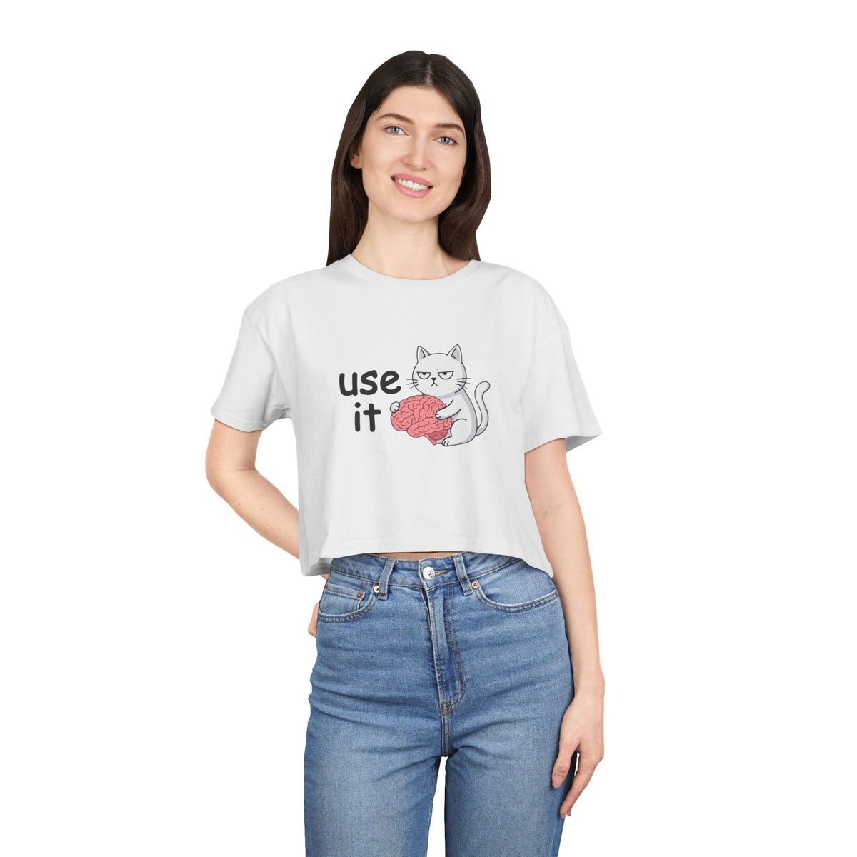T-shirt crop bianca donna «Use It»