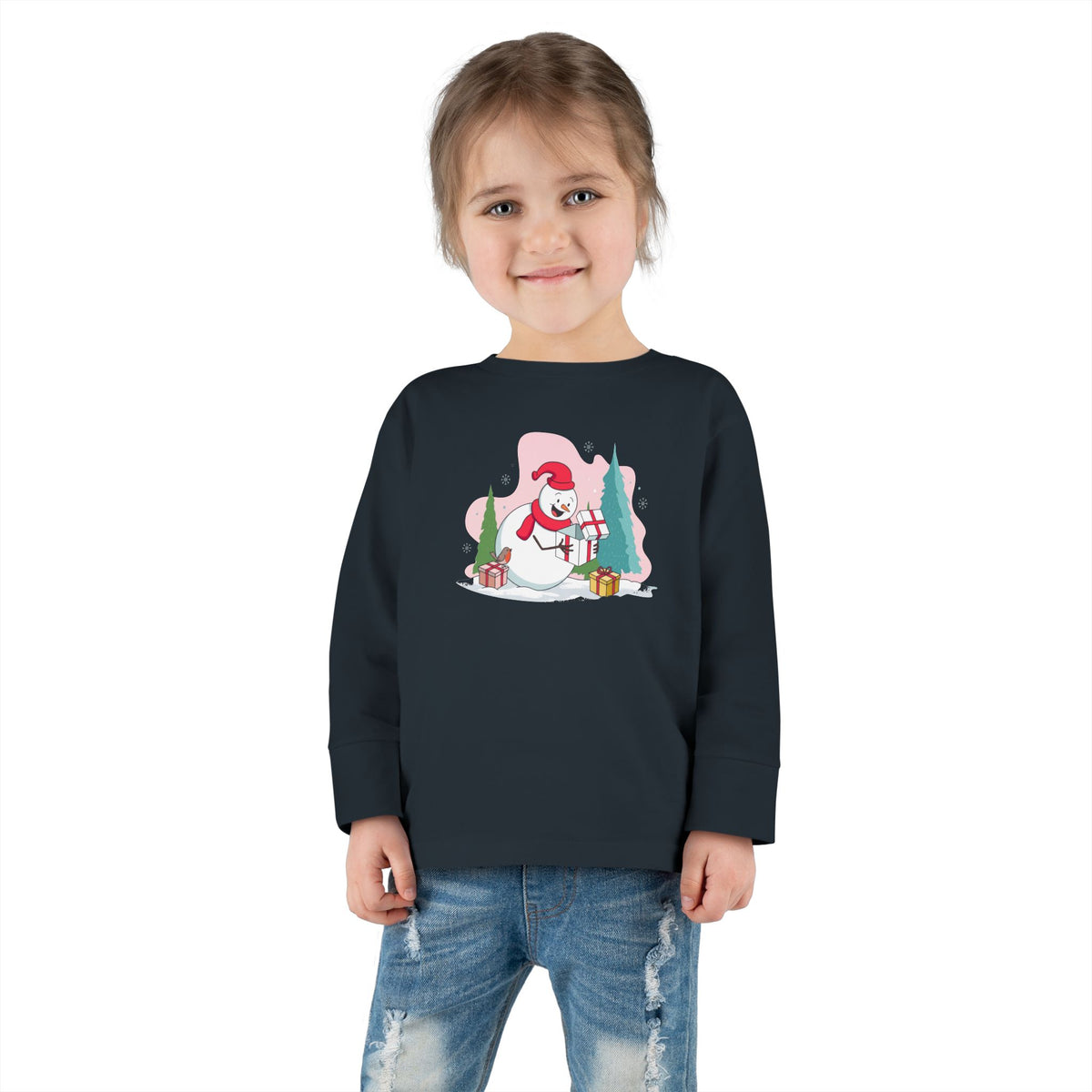 T-shirt a maniche lunghe per bambini "Snowman's Surprise"