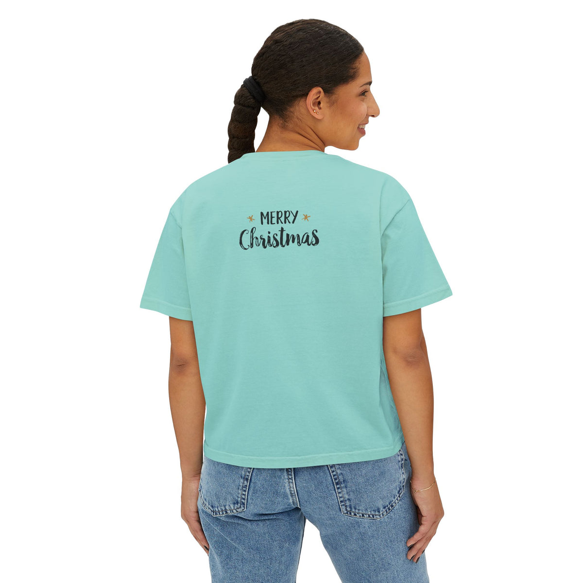 T-shirt boxy da donna con cervo natalizio