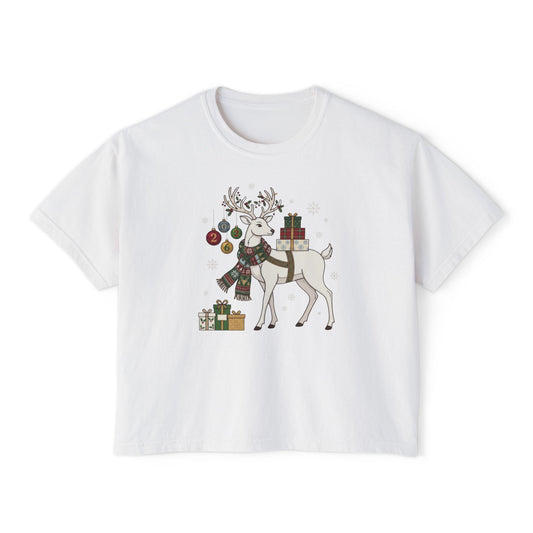 T-shirt boxy da donna con cervo natalizio