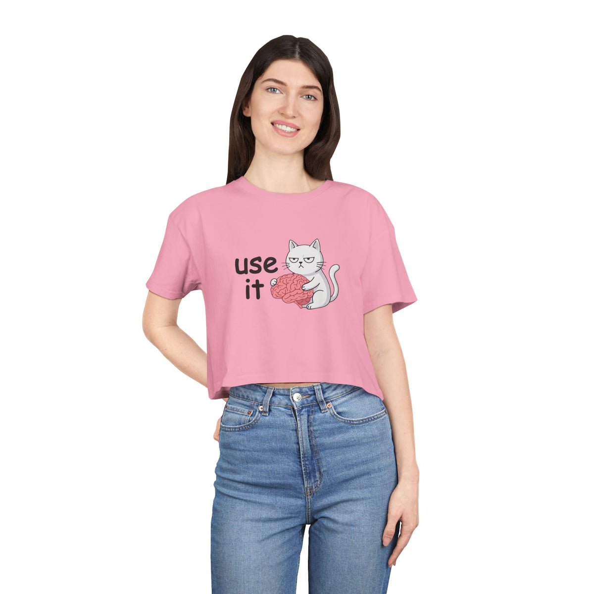 T-shirt crop bianca donna «Use It»