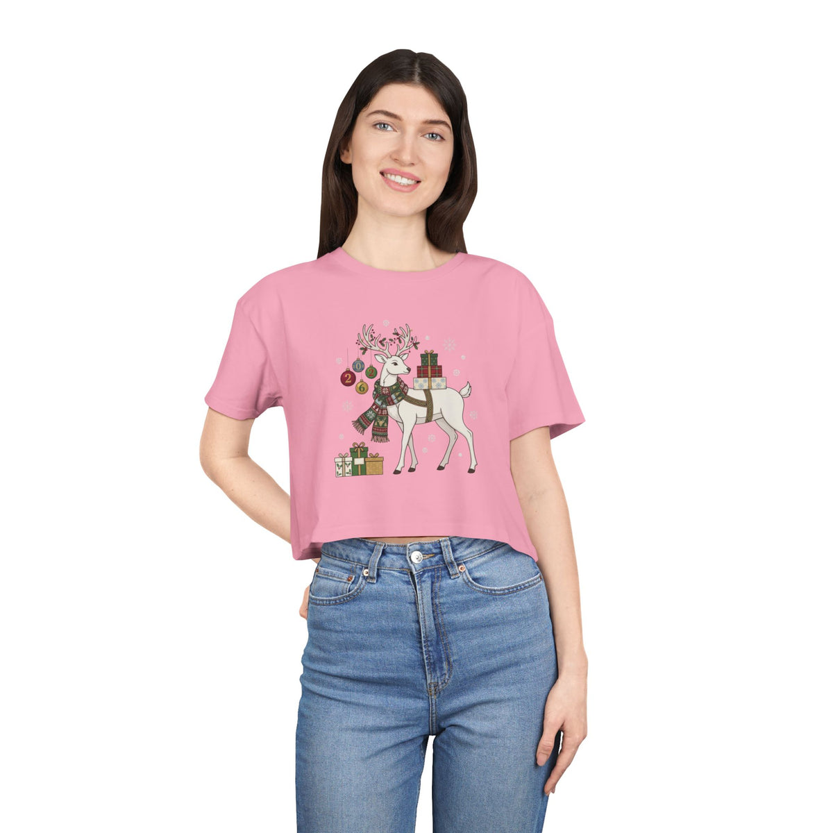 T-shirt crop donna – Renna di Natale