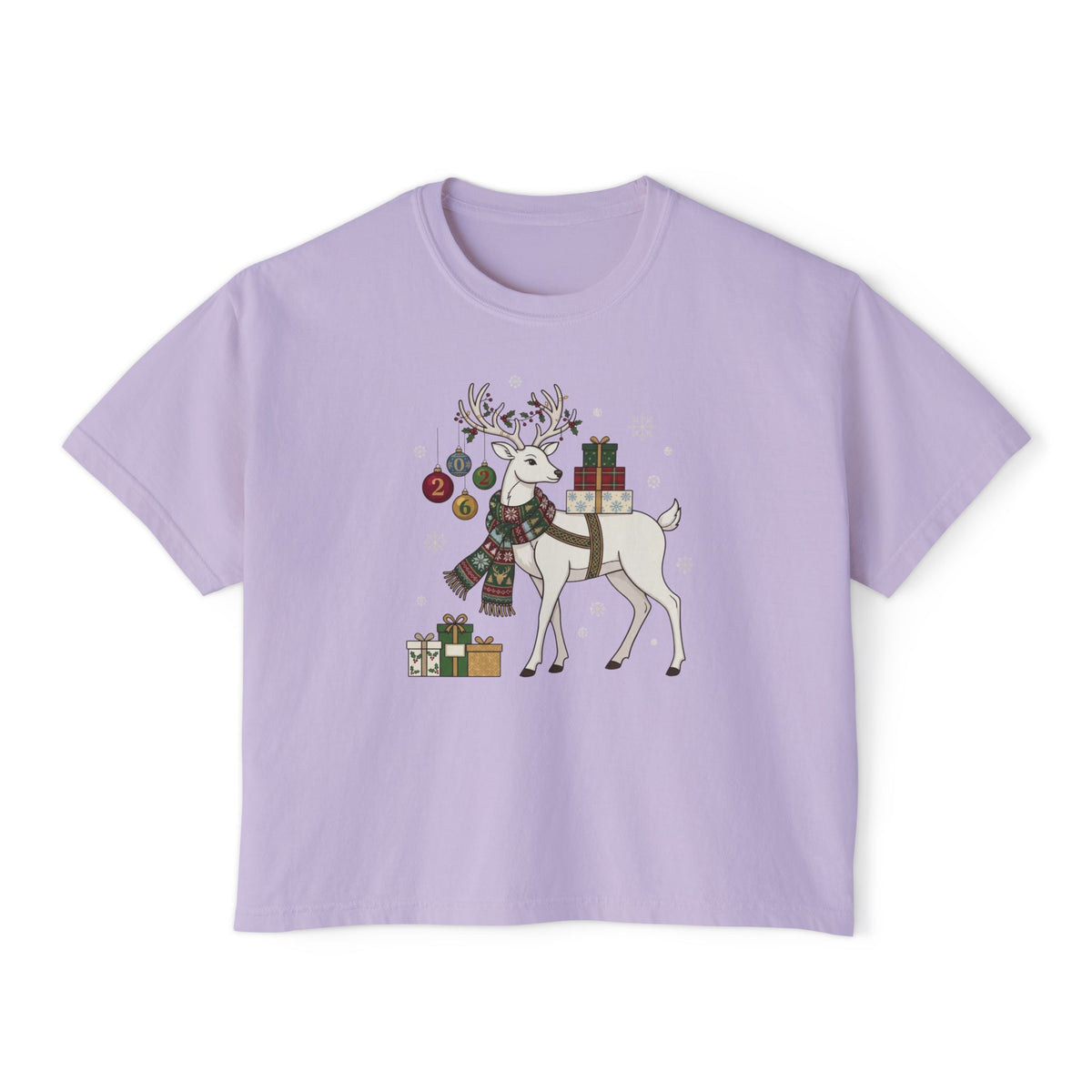 T-shirt boxy da donna con cervo natalizio