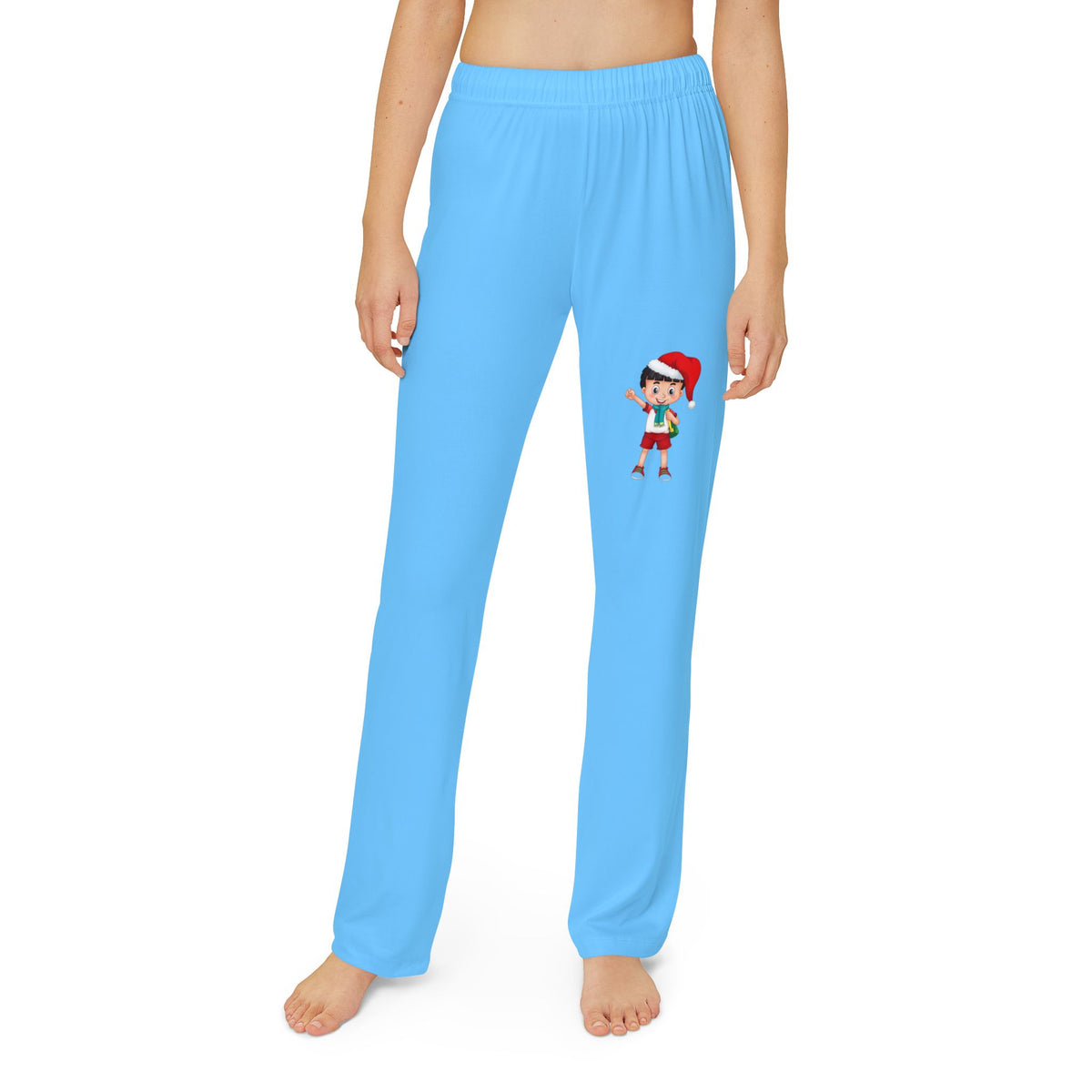 Pantaloni da casa per bambini azzurri "Aiutante di Babbo Natale"