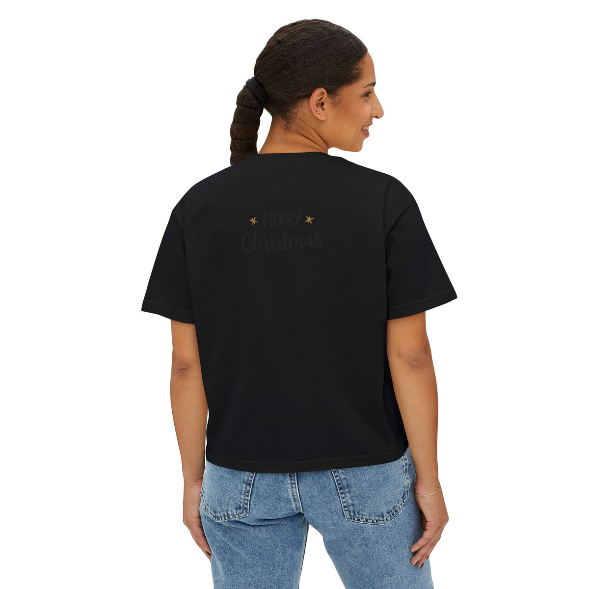 T-shirt boxy da donna con cervo natalizio