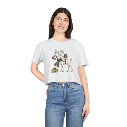 T-shirt crop donna – Renna di Natale