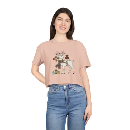 T-shirt crop donna – Renna di Natale