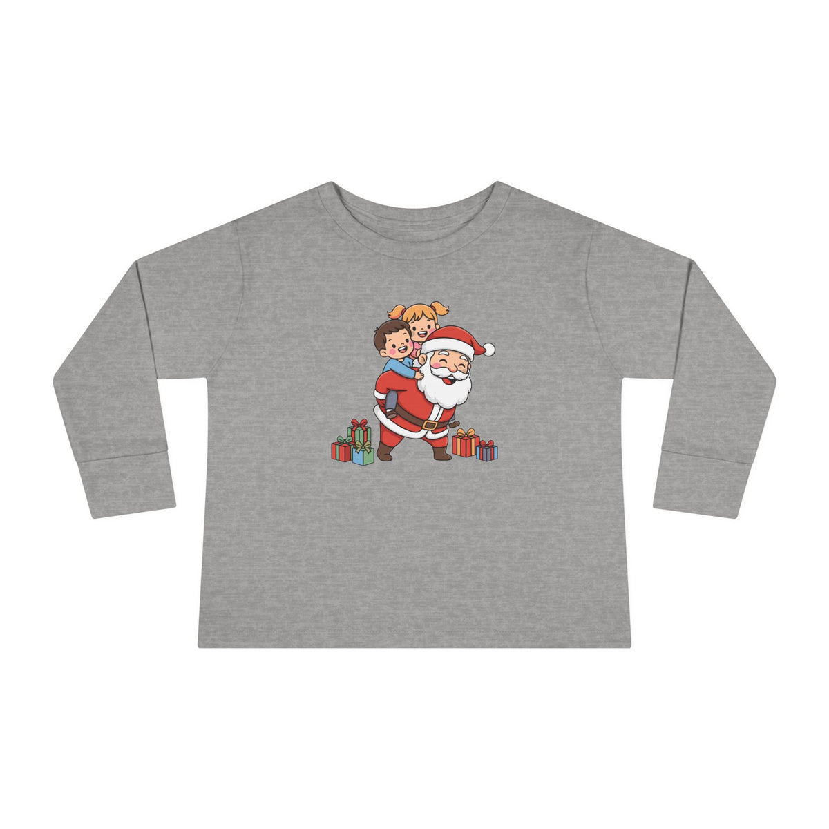 T-shirt a maniche lunghe da bambino con Babbo Natale sulle spalle