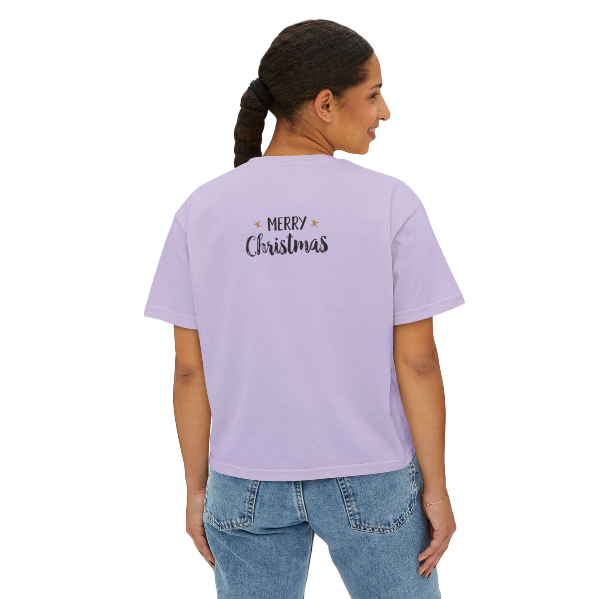 T-shirt boxy da donna con cervo natalizio