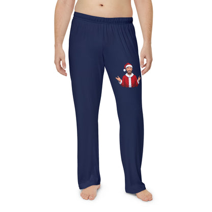 Pantaloni del pigiama da uomo blu navy con Babbo Natale felice