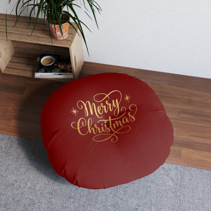 Cuscino da pavimento rotondo con trapuntatura Merry Christmas 2