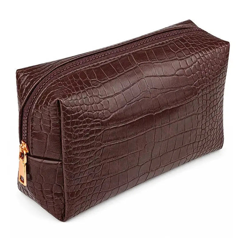 Beauty case da viaggio con lettere effetto coccodrillo