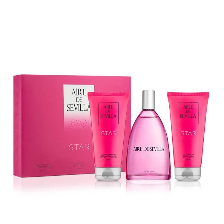 Aire Sevilla STAR Eau de Toilette set donna con fragranza fruttata, shower gel e crema idratante.