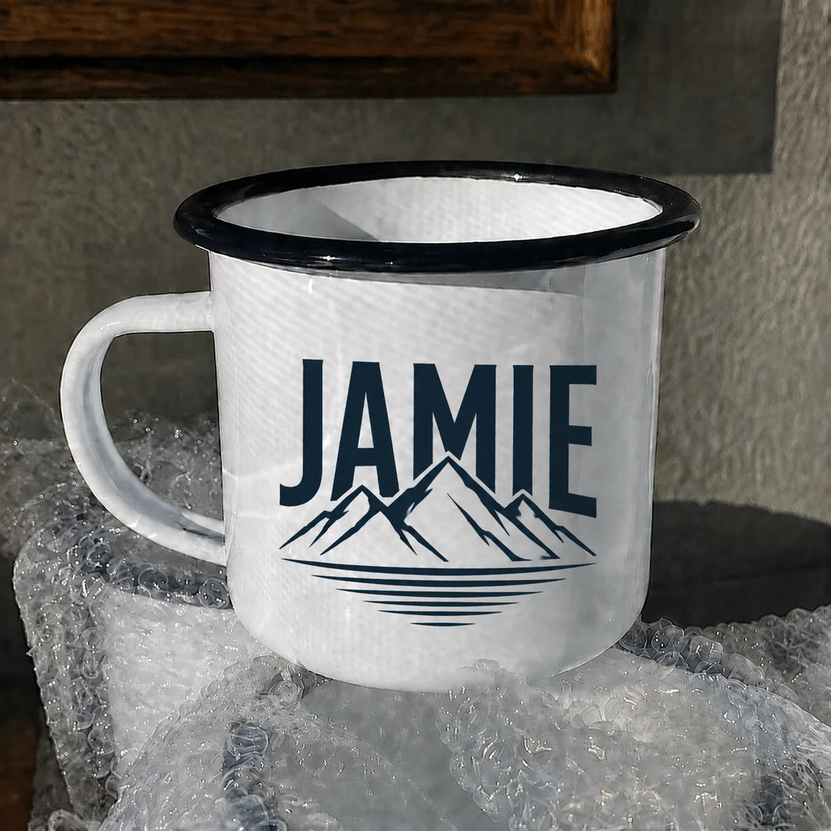 Tazza da campeggio smaltata con nome e logo aziendale 350 ml