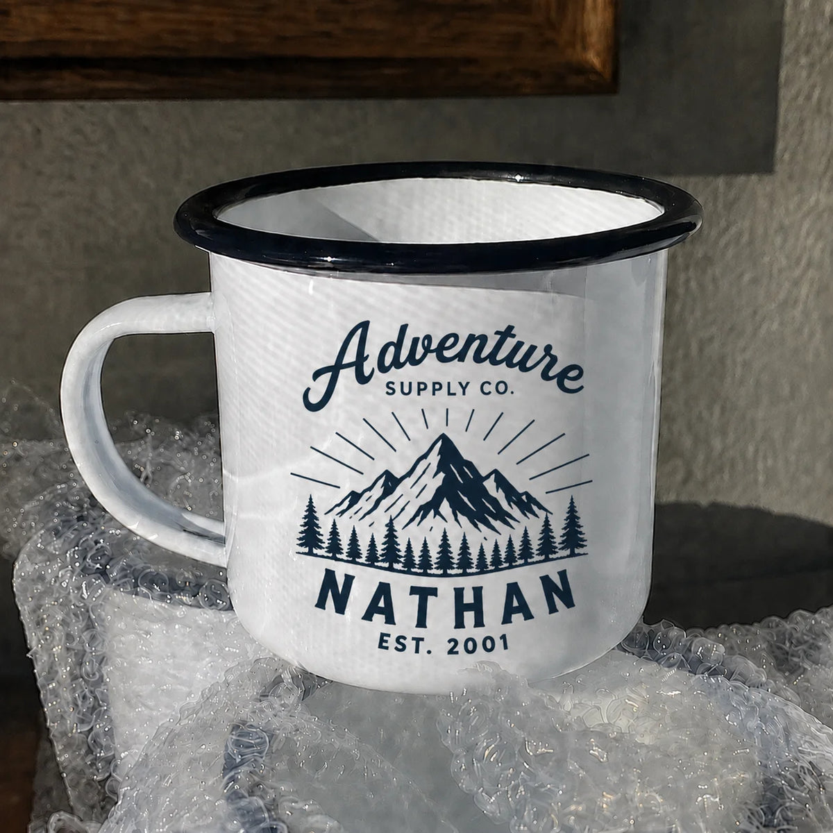 Tazza da campeggio smaltata con nome e logo aziendale 350 ml
