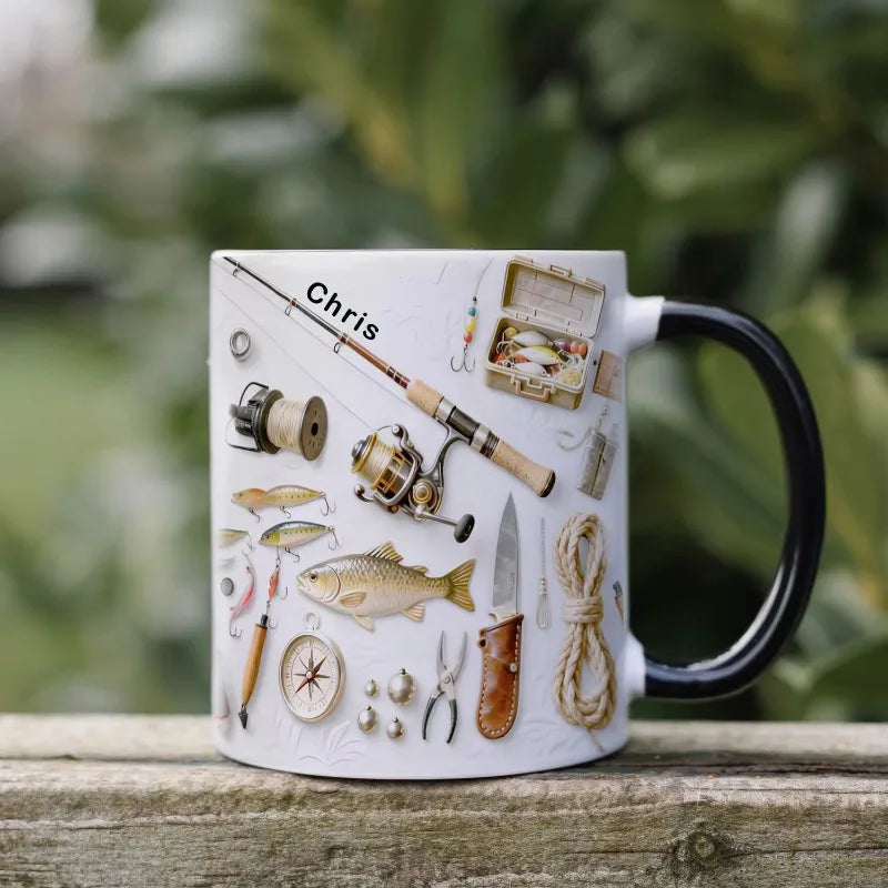 Tazza da pesca personalizzata con nome in ceramica per uomo