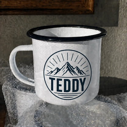 Tazza da campeggio smaltata con nome e logo aziendale 350 ml