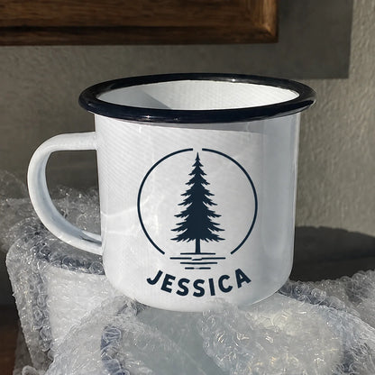 Tazza da campeggio smaltata con nome e logo aziendale 350 ml